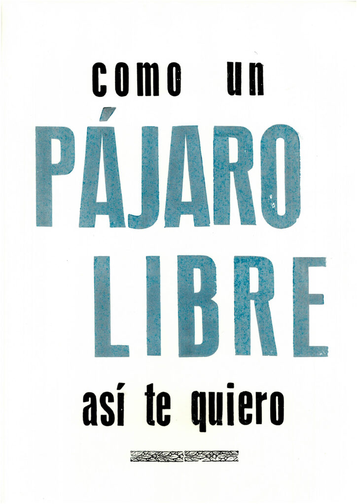 Cartaz em tipografia "como un pájaro libre"